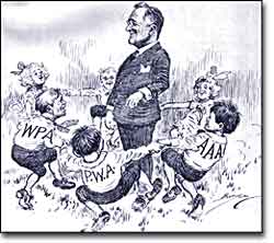 FDR New Deal programs political cartoon
