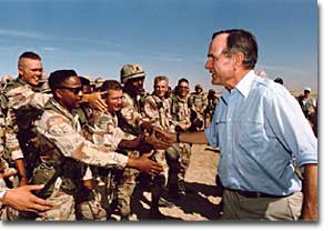 President Bush greets the troops