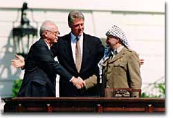 President Clinton, Yitzhak Rabin, and Yasser Arafat
