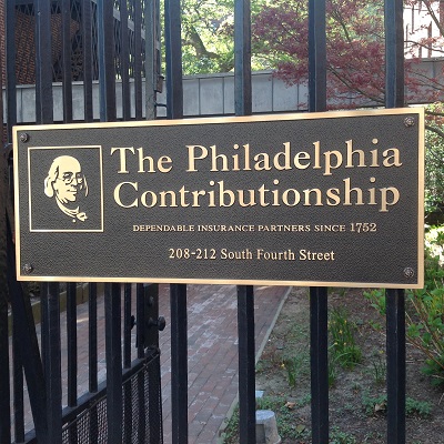 Philadelphia Contributionship sign:Dependable insurance partners since 1752