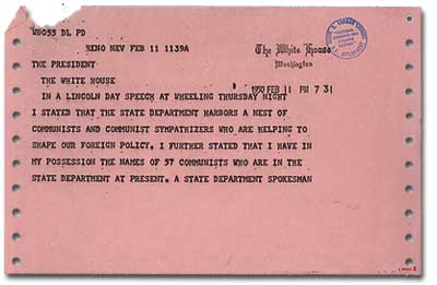 Telegram from McCarthy to Truman
