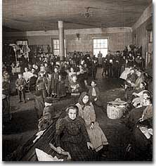 Newly arived immigrants at Ellis Island
