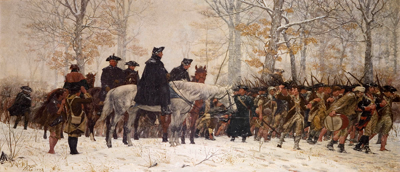 Washington and troops at Valley Forge