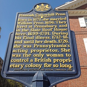 historical marker honoring Hannah Callowhill Penn
