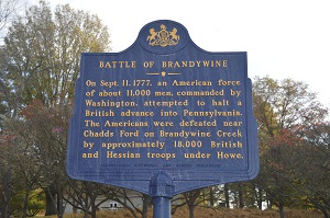 historical marker at site of the battle of Brandywine