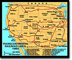 Transcontinental Railroad lines, 1880s